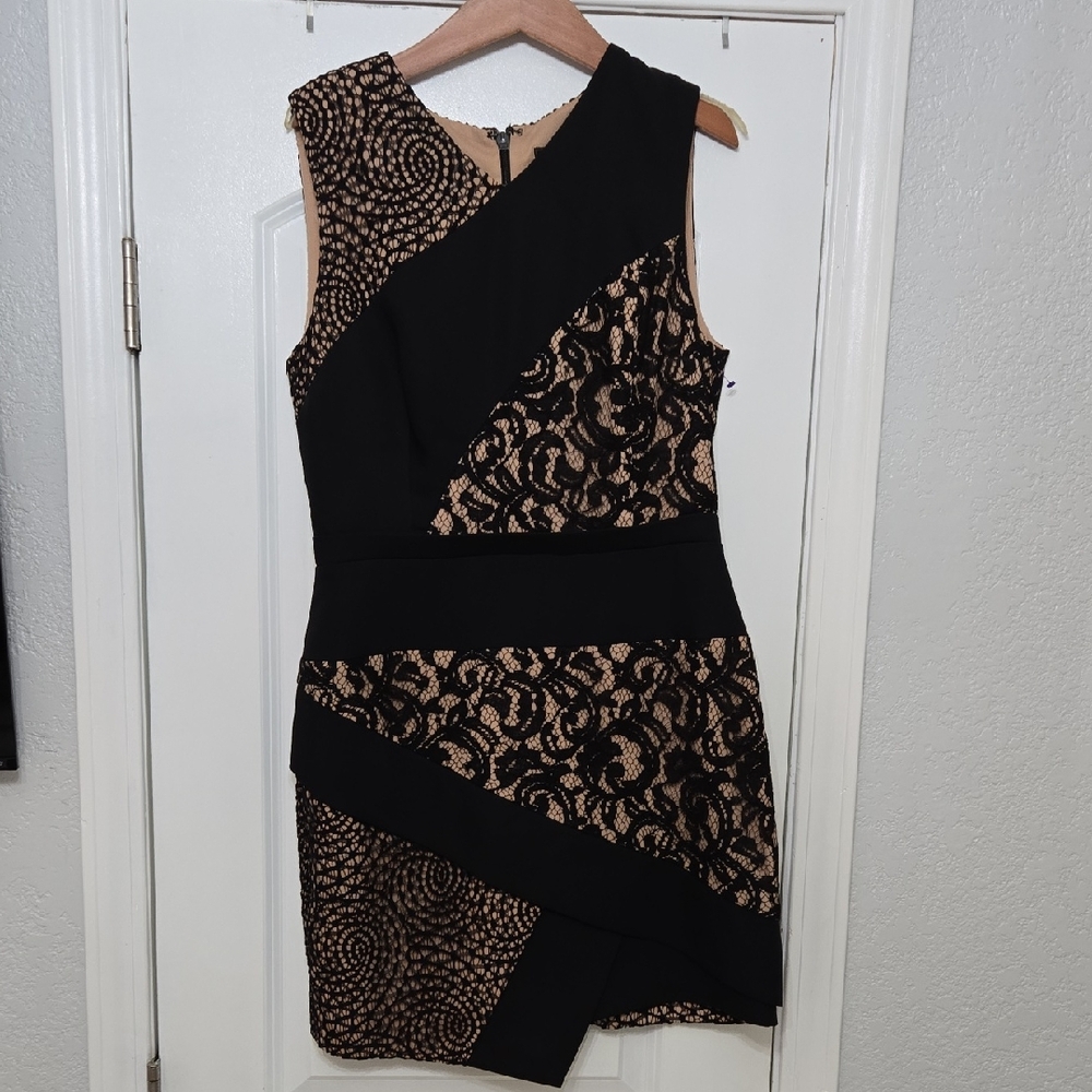 BCBGMaxAzria Black and Nude Asymmetrical Dress